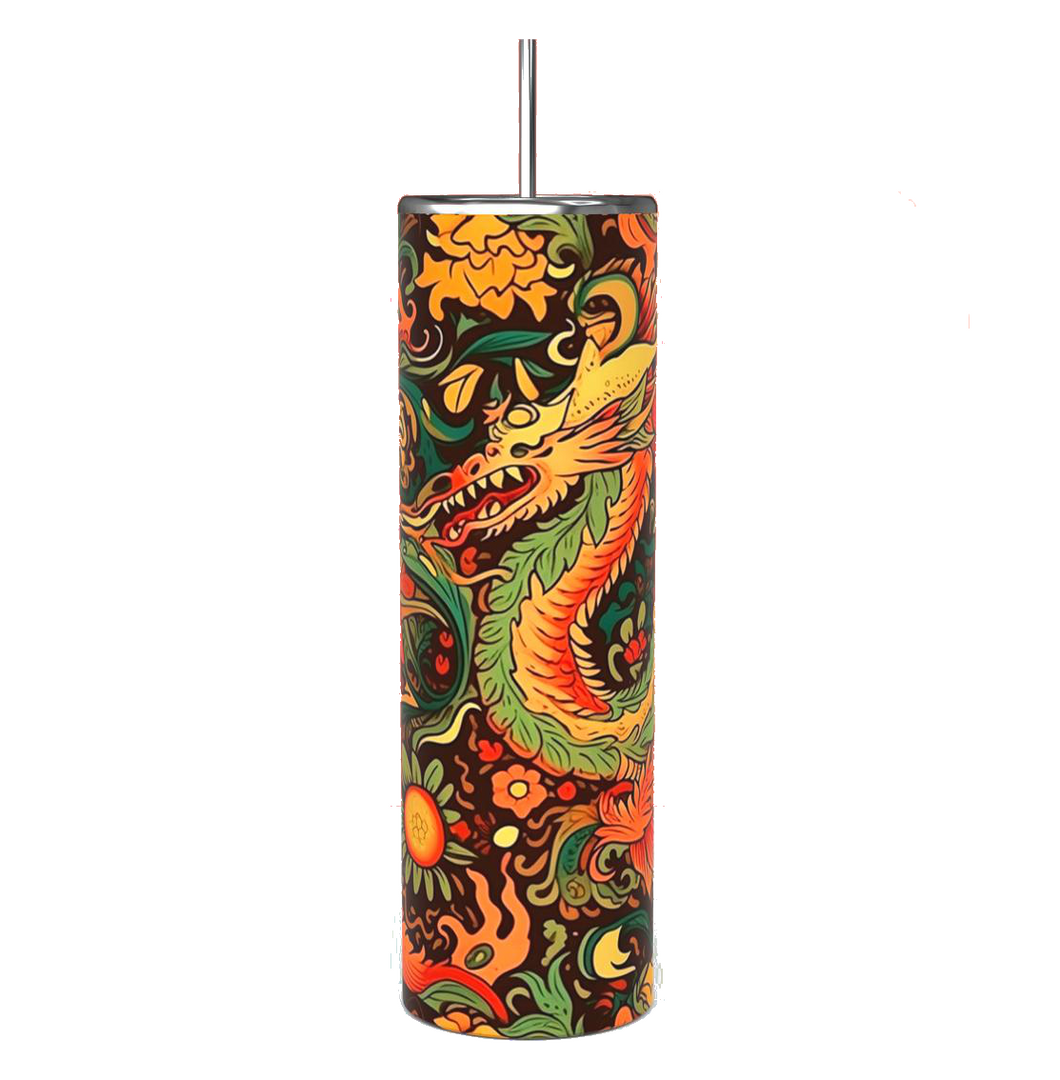 20oz Skinny multi colour Dragon print Tumbler