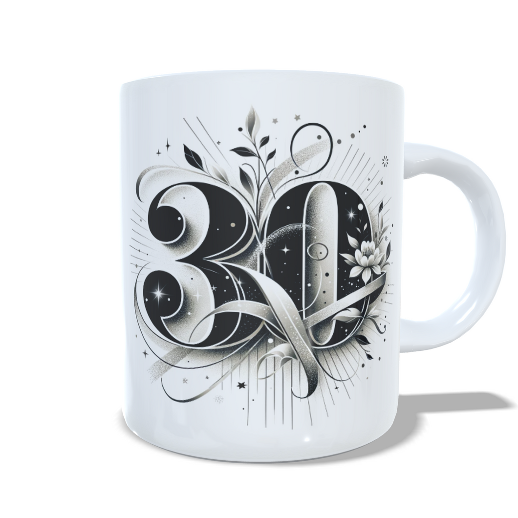 Printed 30th Ceramic Mugs