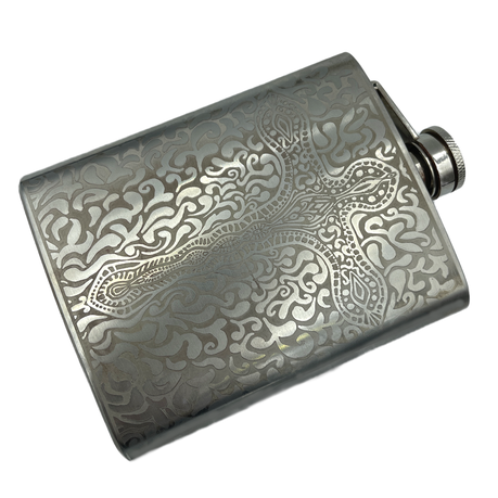 Hip Flask - Stainless Steel Ancient Cross surrounded by a beautiful pattern Designed and Fiber Engraved in South Africa